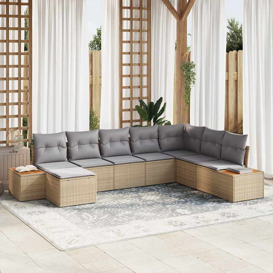 Garten-Sofa-Set mit Kissen 8 pcs Beige Poly-Rattan