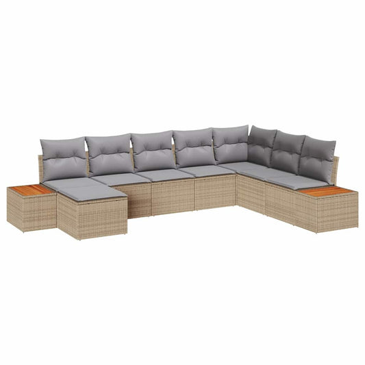 Garten-Sofa-Set mit Kissen 8 pcs Beige Poly-Rattan