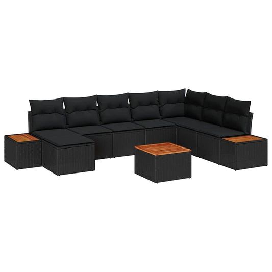 Gartensofa-set mit Kissen 9 pcs Schwarz Poly Rattan