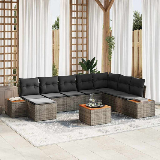 Garten-Sofa-Set mit Kissen 9 pcs Grau Poly-Rattan