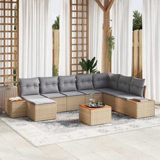 Garten-Sofa-Set mit Kissen 9 pcs Beige Poly-Rattan