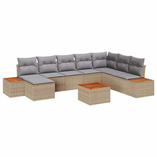 Gartensofa-set mit Kissen 9 pcs Beige Poly Rattan