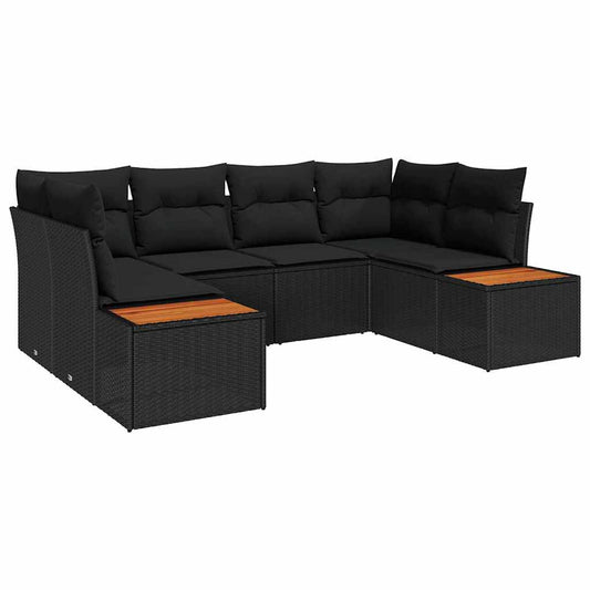 Garten-Sofa-Set mit Kissen 6 pcs Schwarz Poly-Rattan