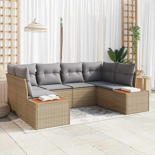 Garten-Sofa-Set mit Kissen 6 pcs Beige Poly Rattan