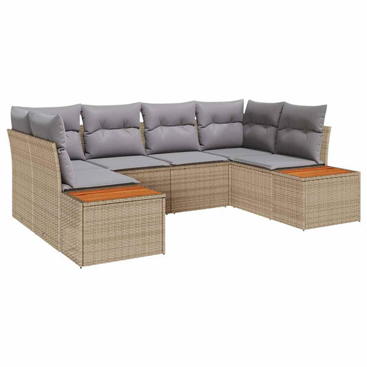 Garten-Sofa-Set mit Kissen 6 pcs Beige Poly Rattan