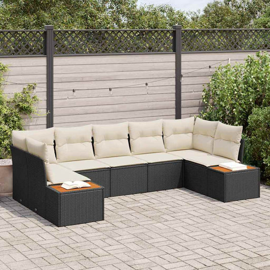 Garten-Sofa-Set mit Kissen 7 pcs Schwarz Poly-Rattan