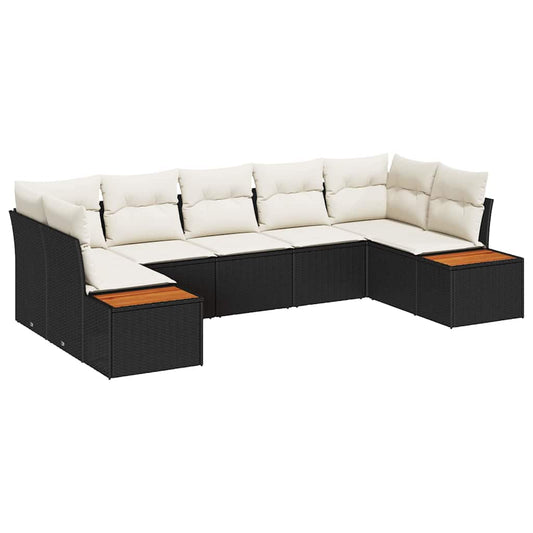 Garten-Sofa-Set mit Kissen 7 pcs Schwarz Poly-Rattan