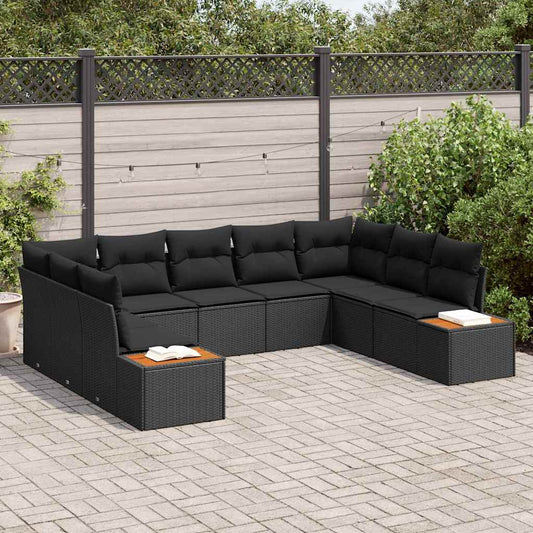 Garten-Sofa-Set mit Kissen 9 pcs Schwarz Poly-Rattan
