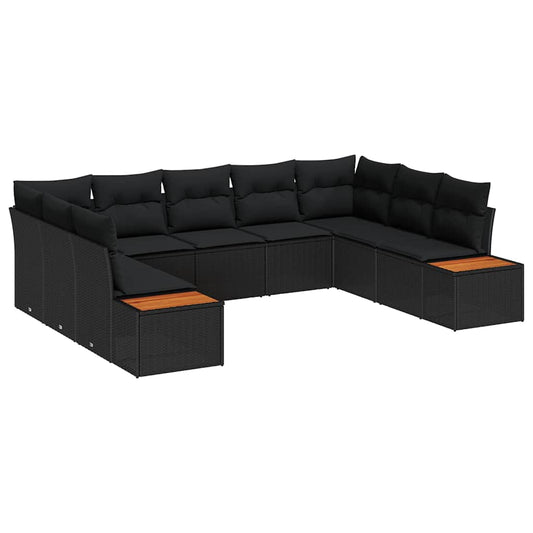 Garten-Sofa-Set mit Kissen 9 pcs Schwarz Poly-Rattan