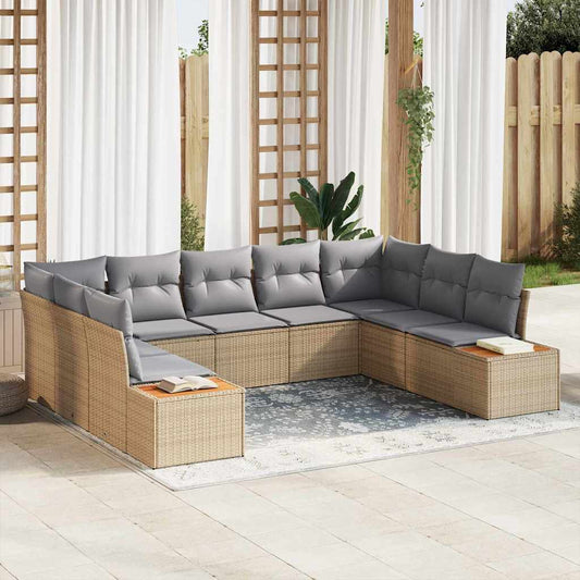 Garten-Sofa-Set mit Kissen 9 pcs Beige Poly-Rattan