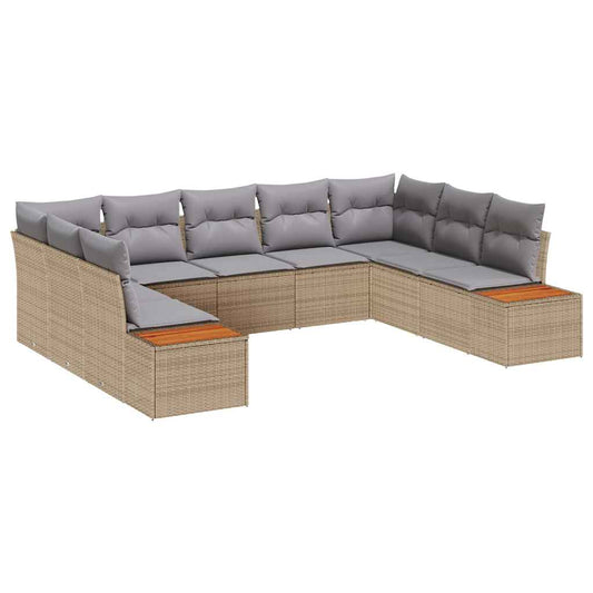 Garten-Sofa-Set mit Kissen 9 pcs Beige Poly-Rattan