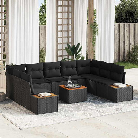 Garten-Sofa-Set mit Kissen 10 pcs Schwarz Poly-Rattan