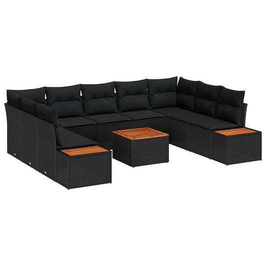 Garten-Sofa-Set mit Kissen 10 pcs Schwarz Poly-Rattan