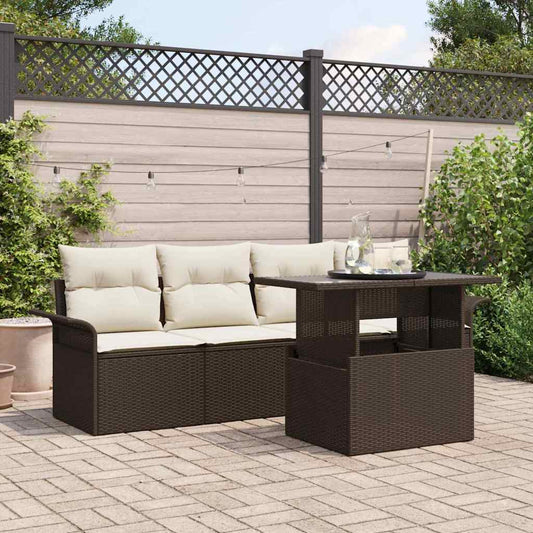 Garten-Sofa-Set mit Kissen 5 pcs Braun Poly Rattan