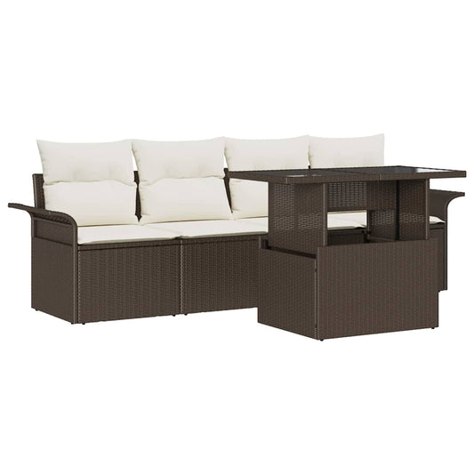Garten-Sofa-Set mit Kissen 5 pcs Braun Poly Rattan