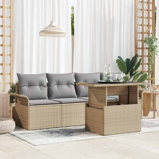 Garten-Sofa-Set mit Kissen 5 pcs Beige Poly Rattan