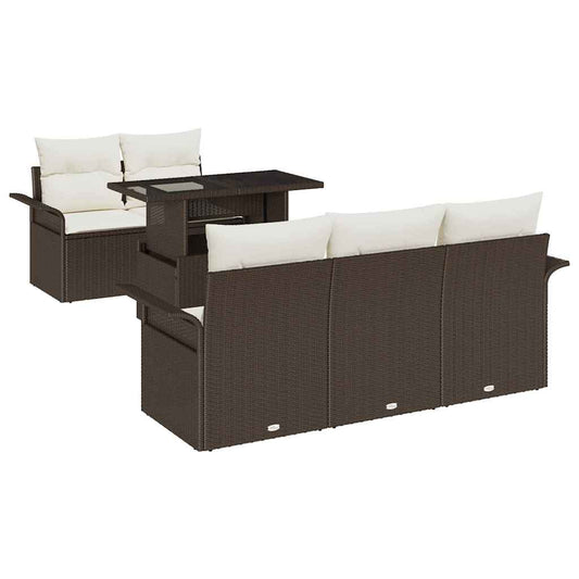 Garten-Sofa-Set mit Kissen 6 pcs Braun Poly Rattan