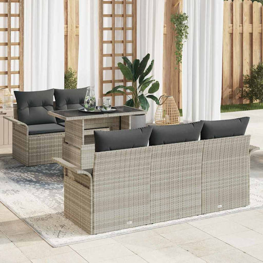 Garten-Sofa-Set mit Kissen 6 pcs Hellgrau Poly Rattan