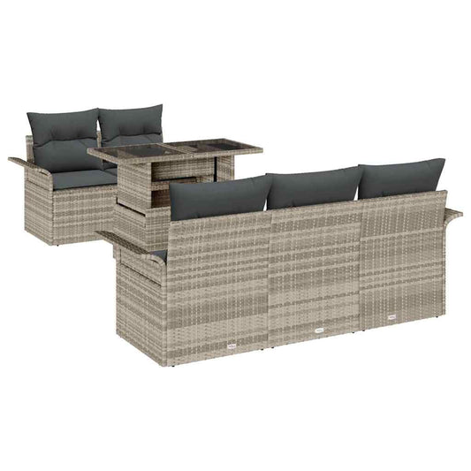 Garten-Sofa-Set mit Kissen 6 pcs Hellgrau Poly Rattan