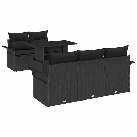Garten-Sofa-Set mit Kissen 6 pcs Schwarz Poly Rattan