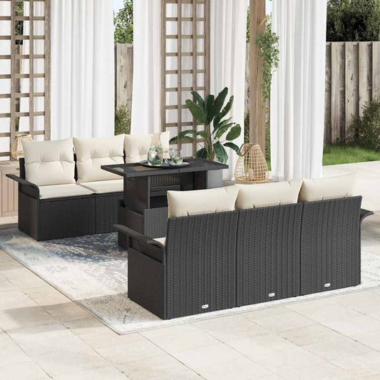 Garten-Sofa-Set mit Kissen 7 pcs Schwarz Poly-Rattan