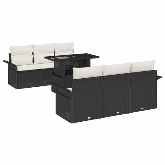 Garten-Sofa-Set mit Kissen 7 pcs Schwarz Poly-Rattan