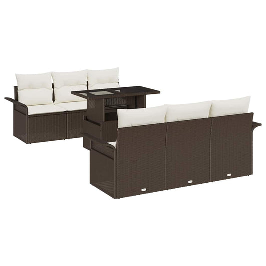 Garten-Sofa-Set mit Kissen 7 pcs Braun Poly-Rattan