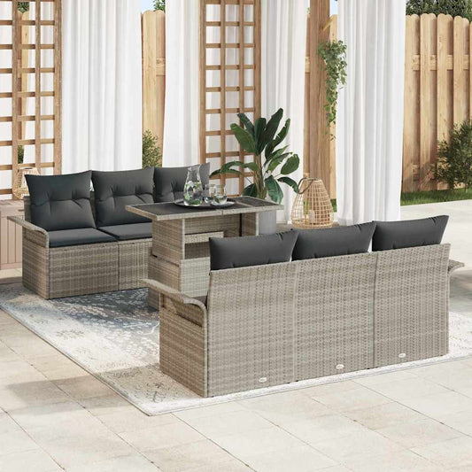 Garten-Sofa-Set mit Kissen 7 pcs Hellgrau Poly-Rattan