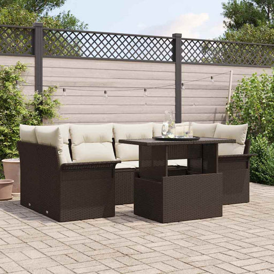 Garten-Sofa-Set mit Kissen 7 pcs Braun Poly Rattan