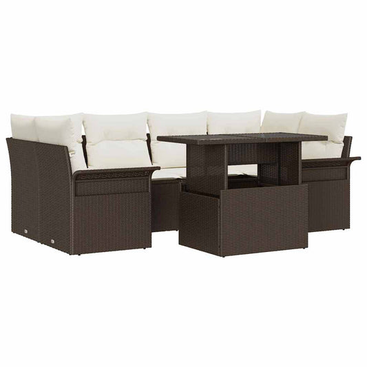 Garten-Sofa-Set mit Kissen 7 pcs Braun Poly Rattan