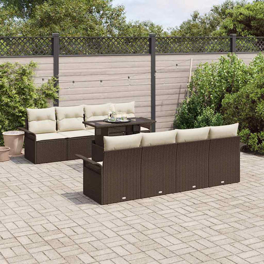 Garten-Sofa-Set mit Kissen 9 pcs Braun Poly Rattan