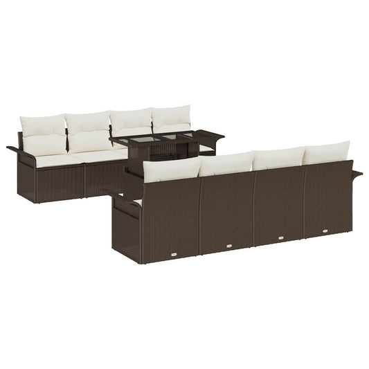Garten-Sofa-Set mit Kissen 9 pcs Braun Poly Rattan