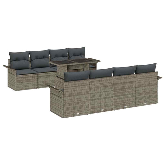 Garten-Sofa-Set mit Kissen 9 pcs Grau Poly Rattan