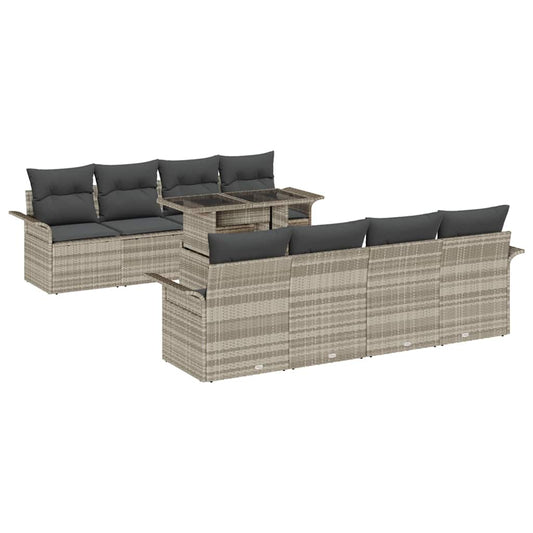 Garten-Sofa-Set mit Kissen 9 pcs Hellgrau Poly Rattan
