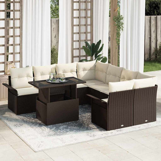Garten-Sofa-Set mit Kissen 9 pcs Braun Poly Rattan