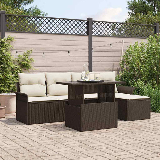 Garten-Sofa-Set mit Kissen 6 pcs Braun Poly Rattan
