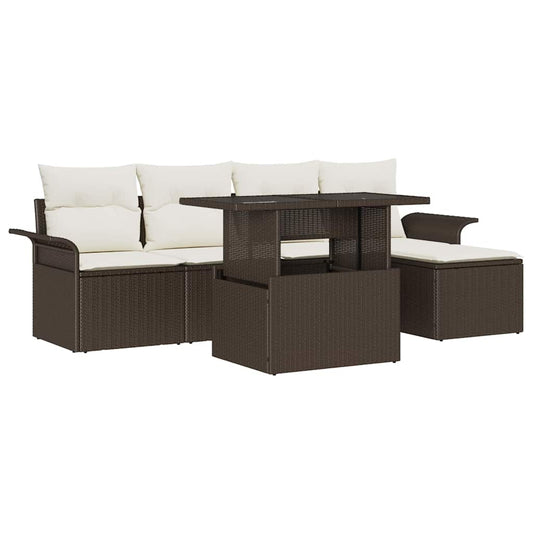 Garten-Sofa-Set mit Kissen 6 pcs Braun Poly Rattan
