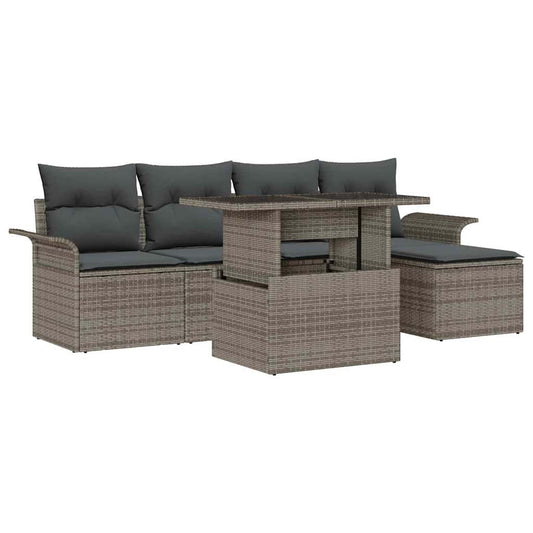 Garten-Sofa-Set mit Kissen 6 pcs Grau Poly Rattan