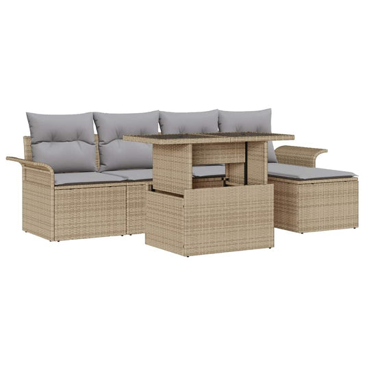 Gartensofa-set mit Kissen 6 pcs Beige Poly-Rattan