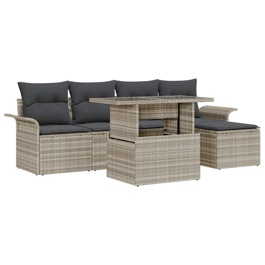 Garten-Sofa-Set mit Kissen 6 pcs Hellgrau Poly Rattan