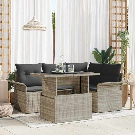 Garten-Sofa-Set mit Kissen 5 pcs Hellgrau Poly Rattan