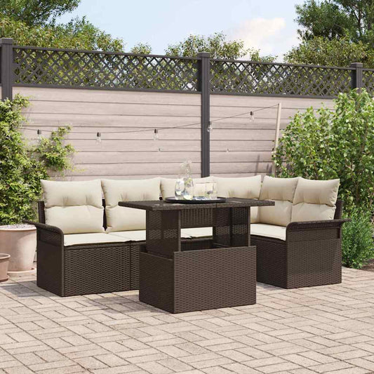 Garten-Sofa-Set mit Kissen 6 pcs Braun Poly Rattan