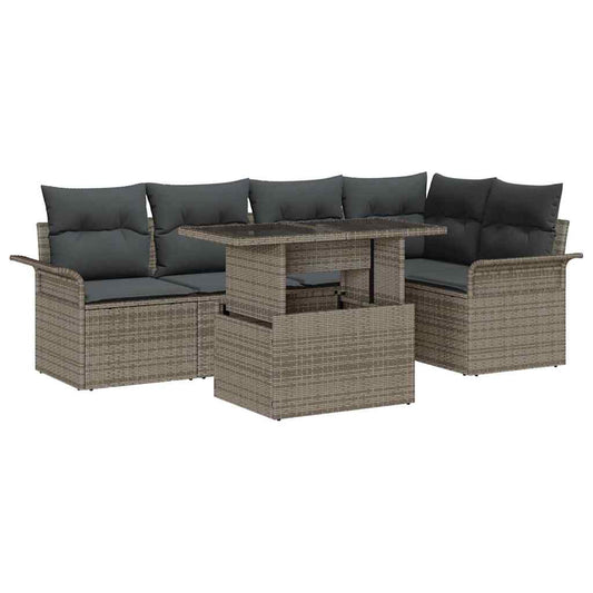 Garten-Sofa-Set mit Kissen 6 pcs Grau Poly Rattan