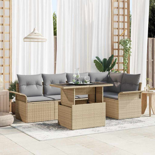 Garten-Sofa-Set mit Kissen 6 pcs Beige Poly Rattan