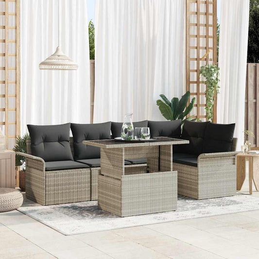Garten-Sofa-Set mit Kissen 6 pcs Hellgrau Poly Rattan