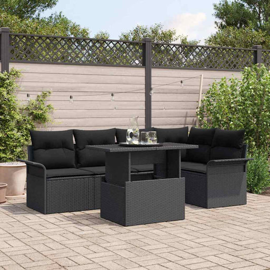 Garten-Sofa-Set mit Kissen 6 pcs Schwarz Poly Rattan