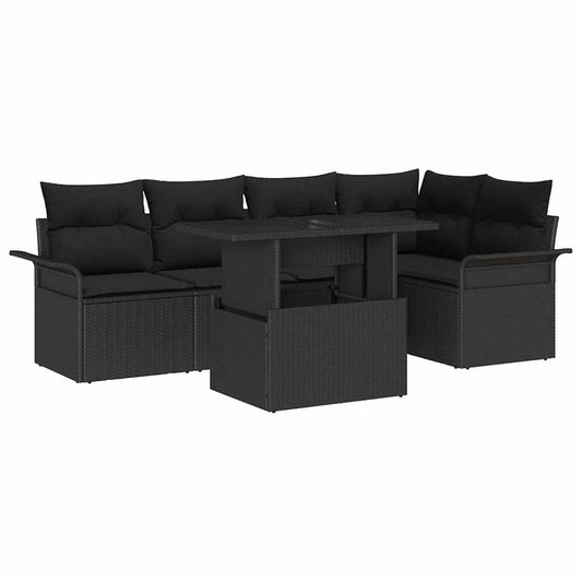 Garten-Sofa-Set mit Kissen 6 pcs Schwarz Poly Rattan