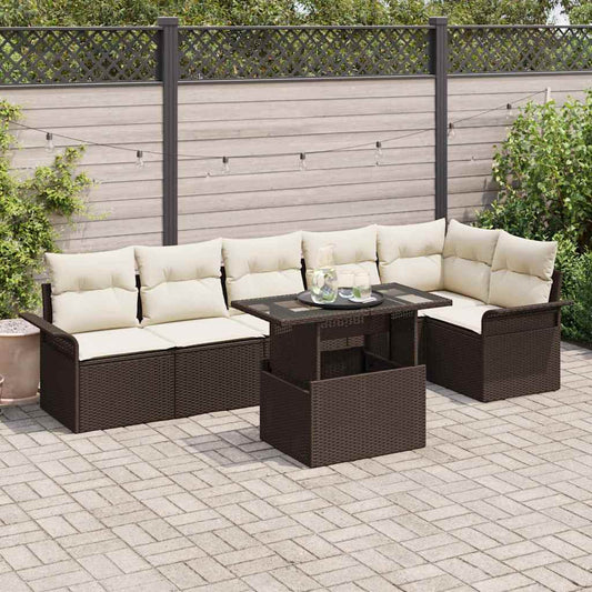 Garten-Sofa-Set mit Kissen 7 pcs Braun Poly Rattan