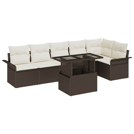 Garten-Sofa-Set mit Kissen 7 pcs Braun Poly Rattan