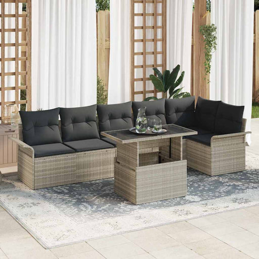Garten-Sofa-Set mit Kissen 7 pcs Hellgrau Poly Rattan